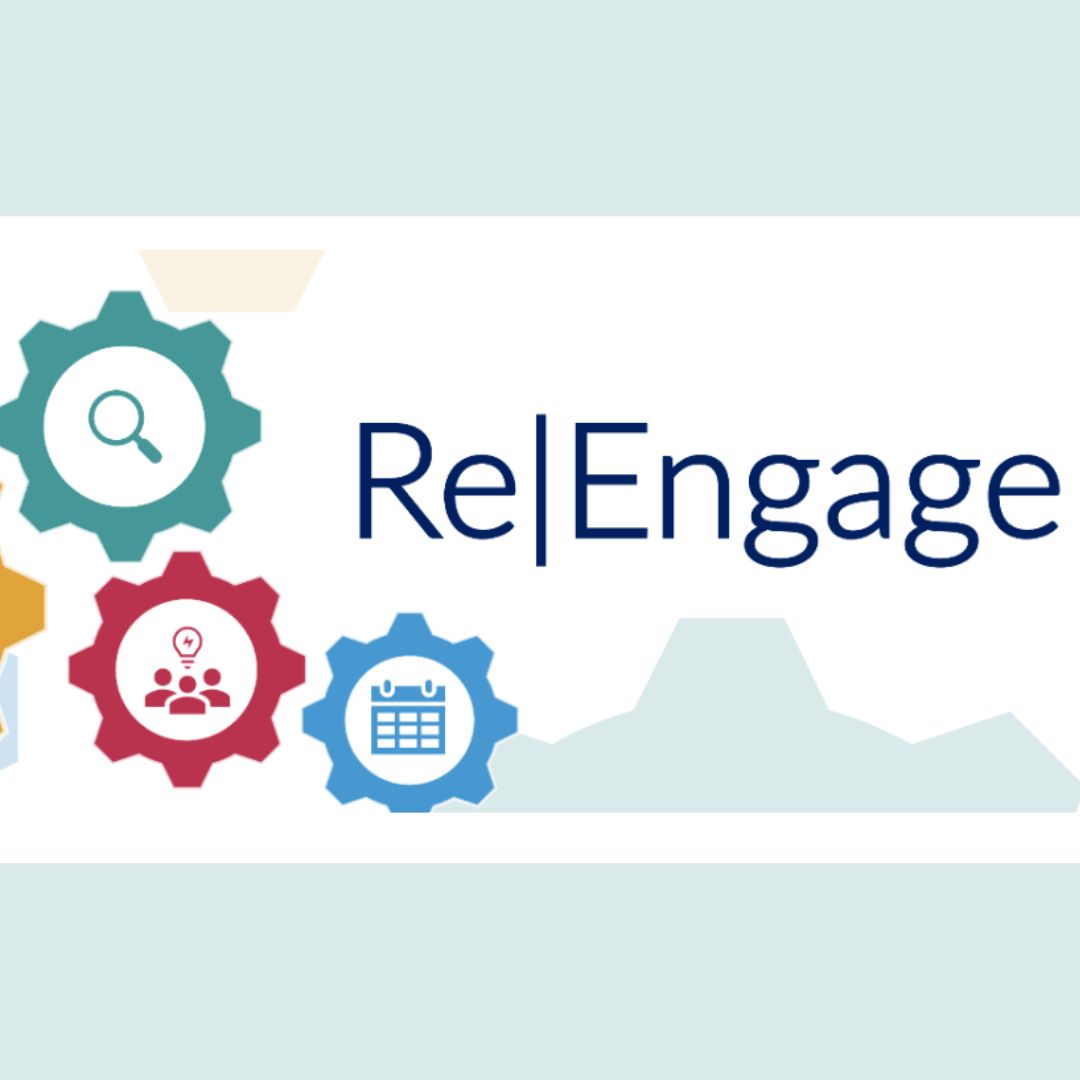 Image of Re:Engage banner (Google Site) which features cog icons
