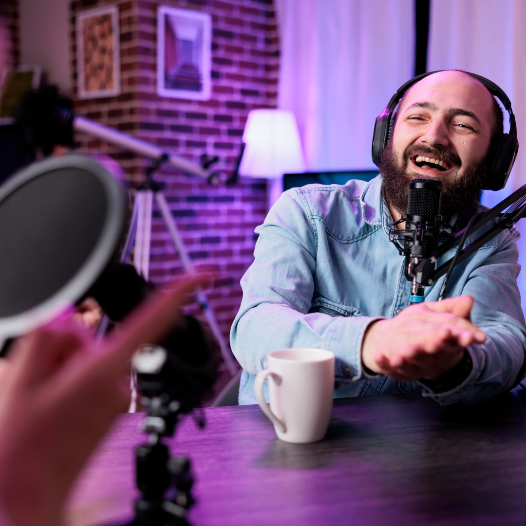 man being interviewed on podcast