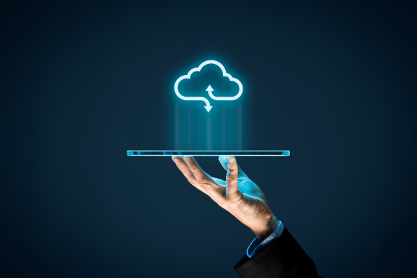 image of work going up to a cloud and back