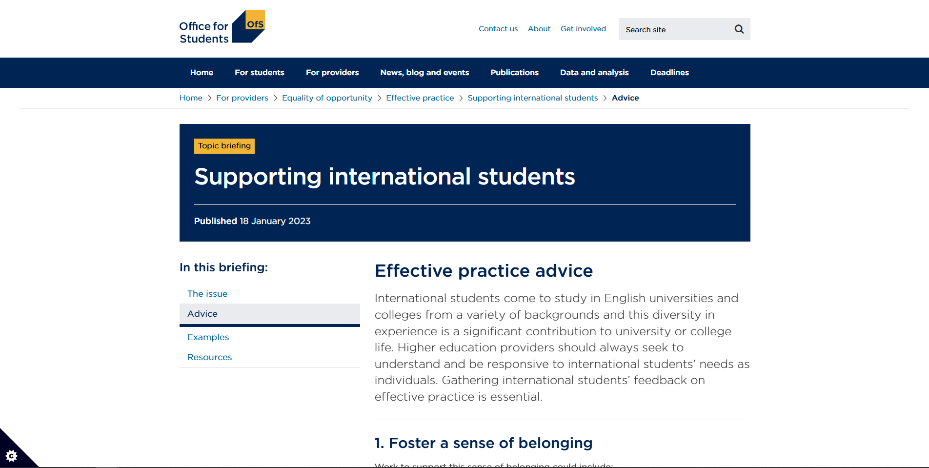 supporting international students - office for students Screenshot of webpage 'supporting international students' by office for students