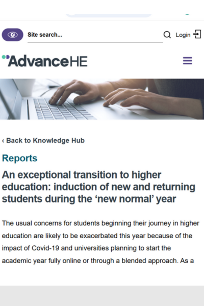 Screengrab of AdvanceHE - An Exceptional Transition to Higher Education