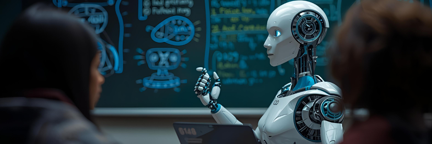 Image of robot teaching students in a classroom setting