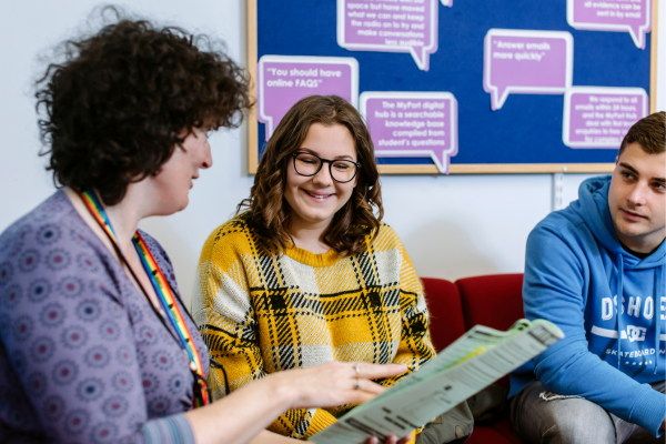 Students sat with Student Finance Advisor