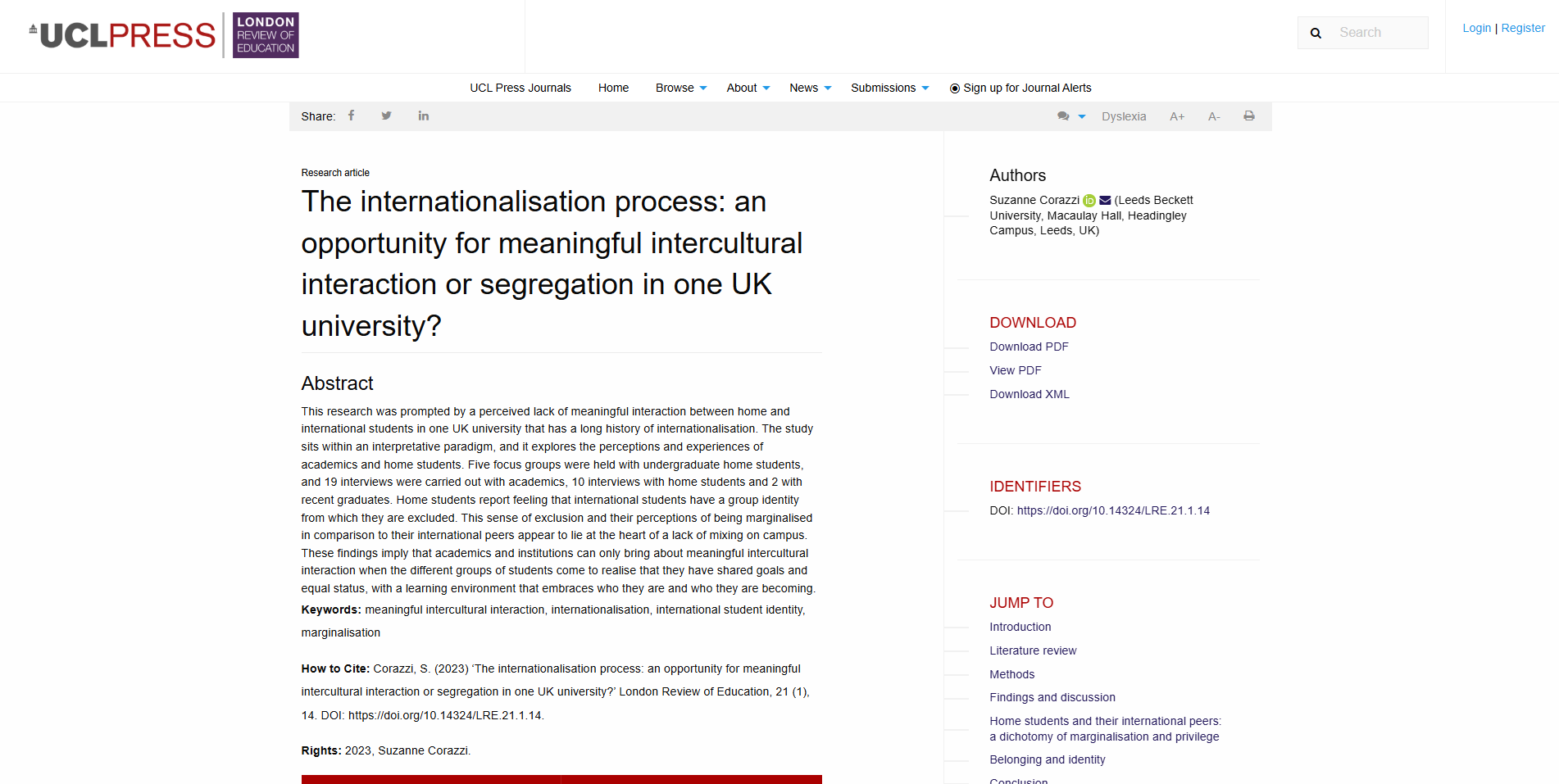 The internationalisation process: an opportunity for meaningful intercultural interaction or segregation in one UK university? screenshot of page The internationalisation process: an opportunity for meaningful intercultural interaction or segregation in one UK university? UCL press