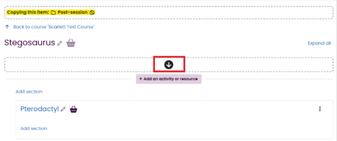 The copy to course interface in Sharing Cart