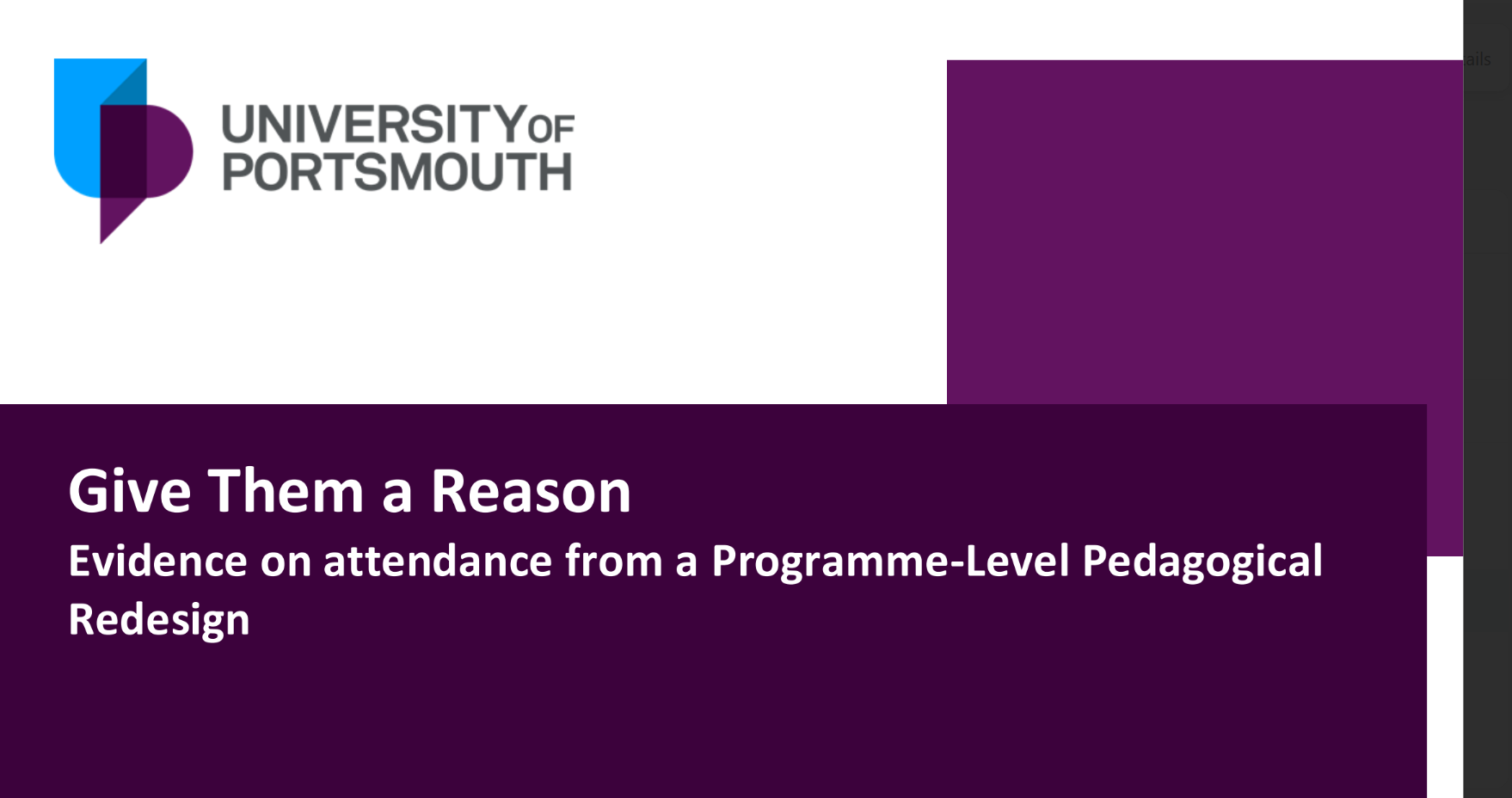 Screen grab of Give Them a Reason - Evidence on Attendance from a Programme-Level Pedagogical Redesign