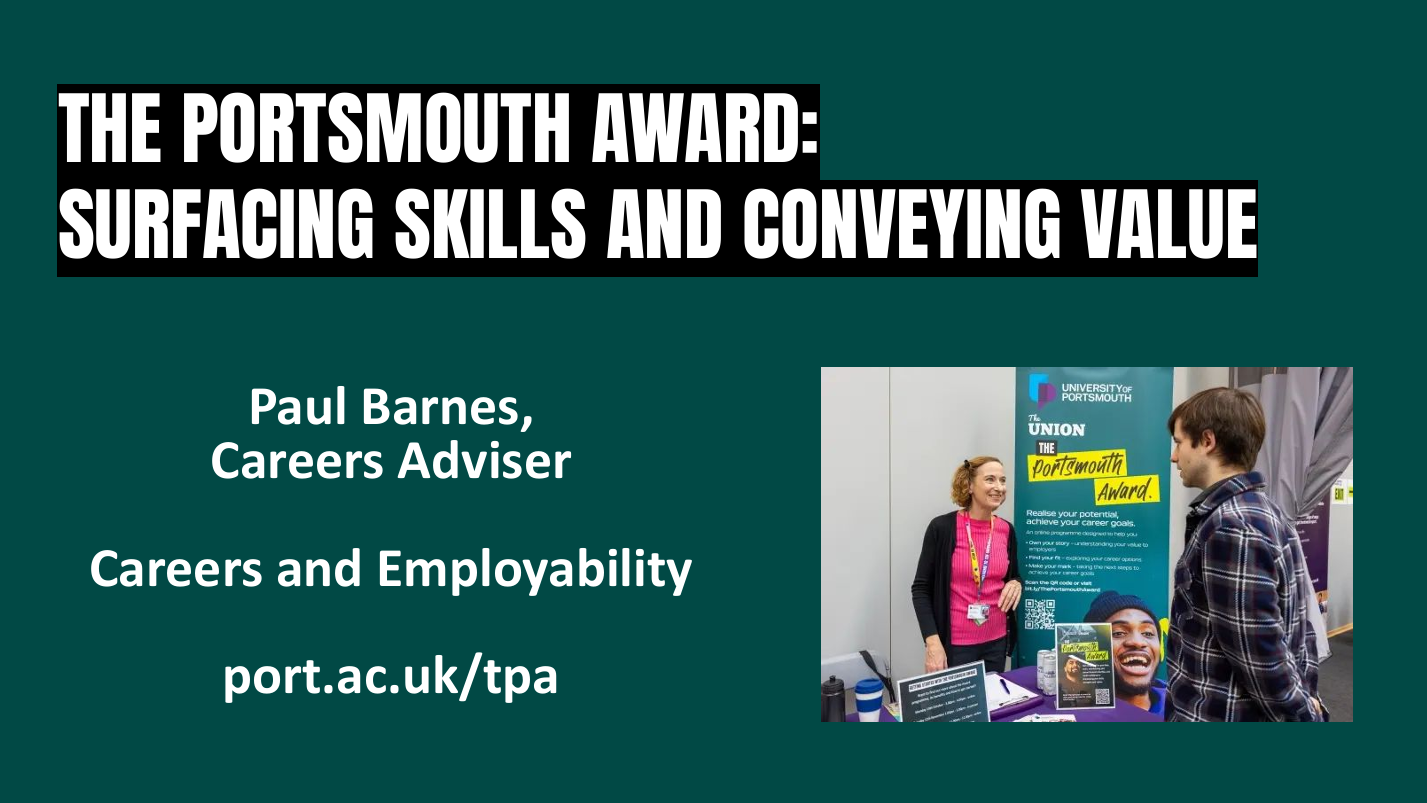 Screen grab of The Portsmouth Award: Surfacing Skills and Conveying Value presentation