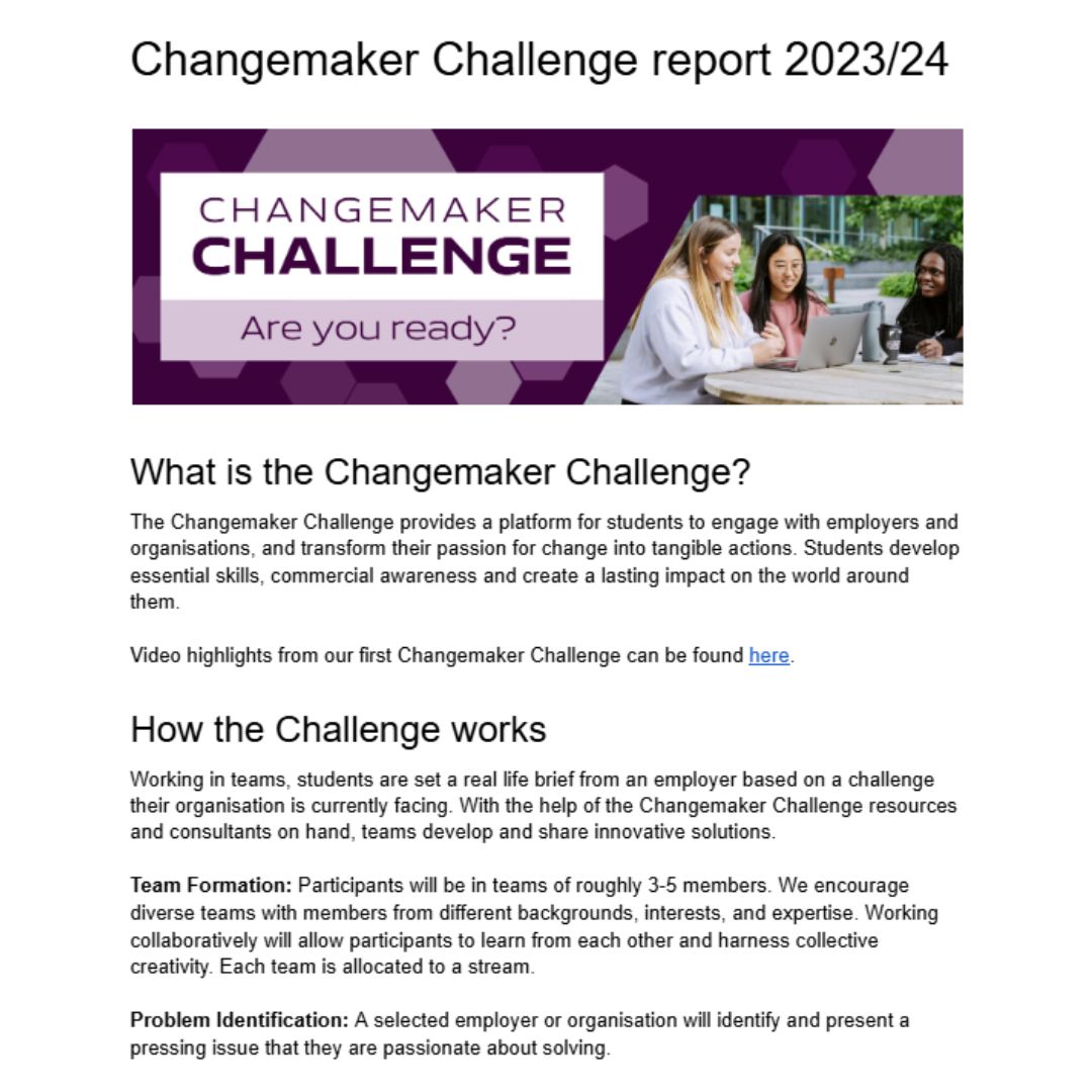 screenshot of Changemaker Challenge report 2024/25