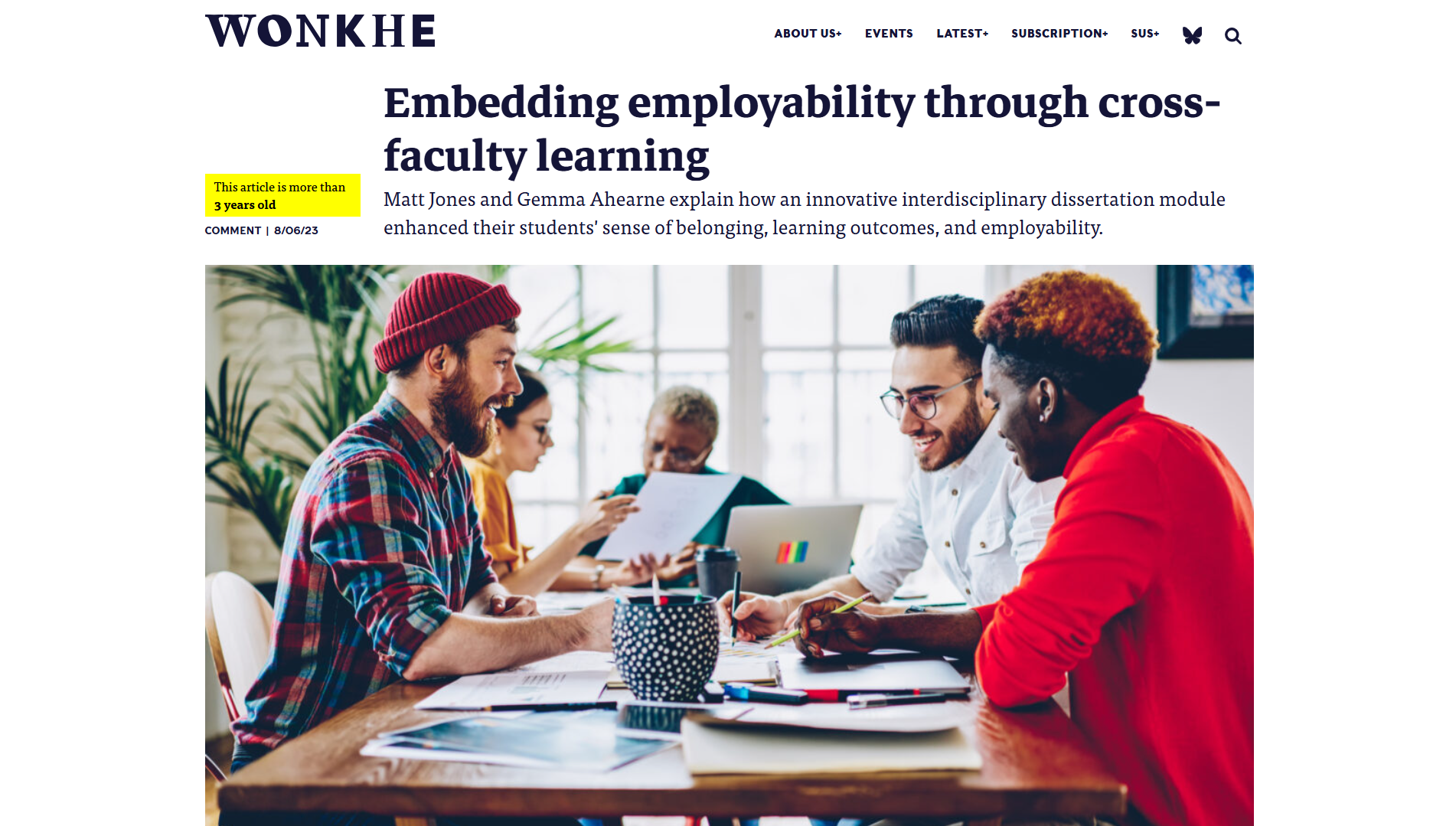 Screenshot of Wonkhe Embedding Employability Through Cross-Faculty Learning page
