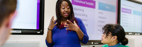 Image of woman presenting to a class of students